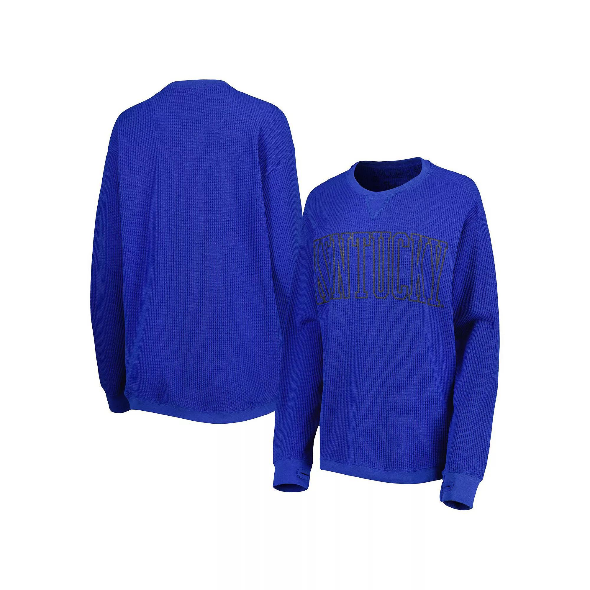 Women's Pressbox Royal Kentucky Wildcats Surf Plus Size Southlawn Waffle-Knit Thermal Tri-Blend Long Sleeve T-Shirt, Size: Small, Blue Product Image