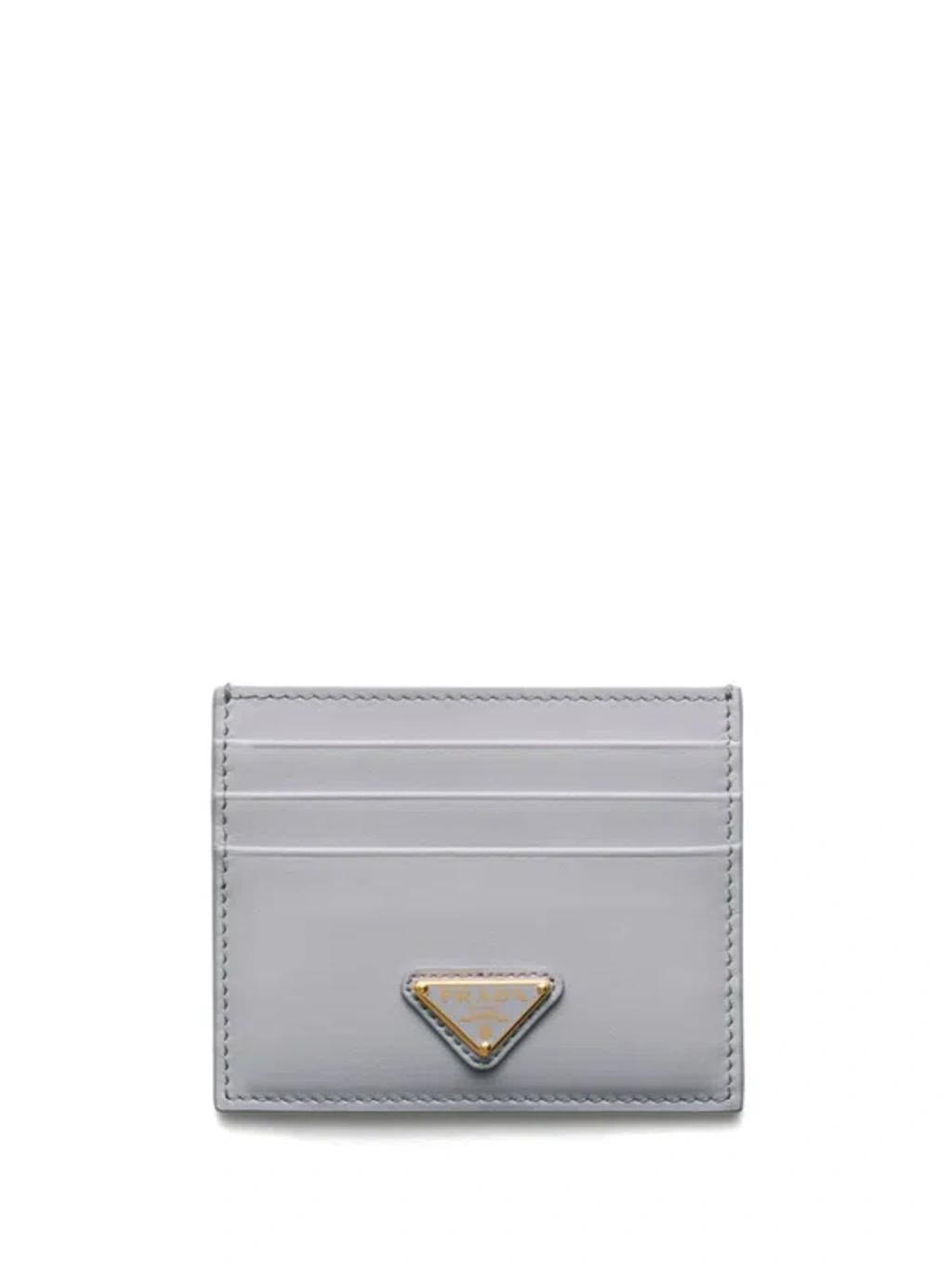 PRADA Leather Card Holder In Gray Product Image