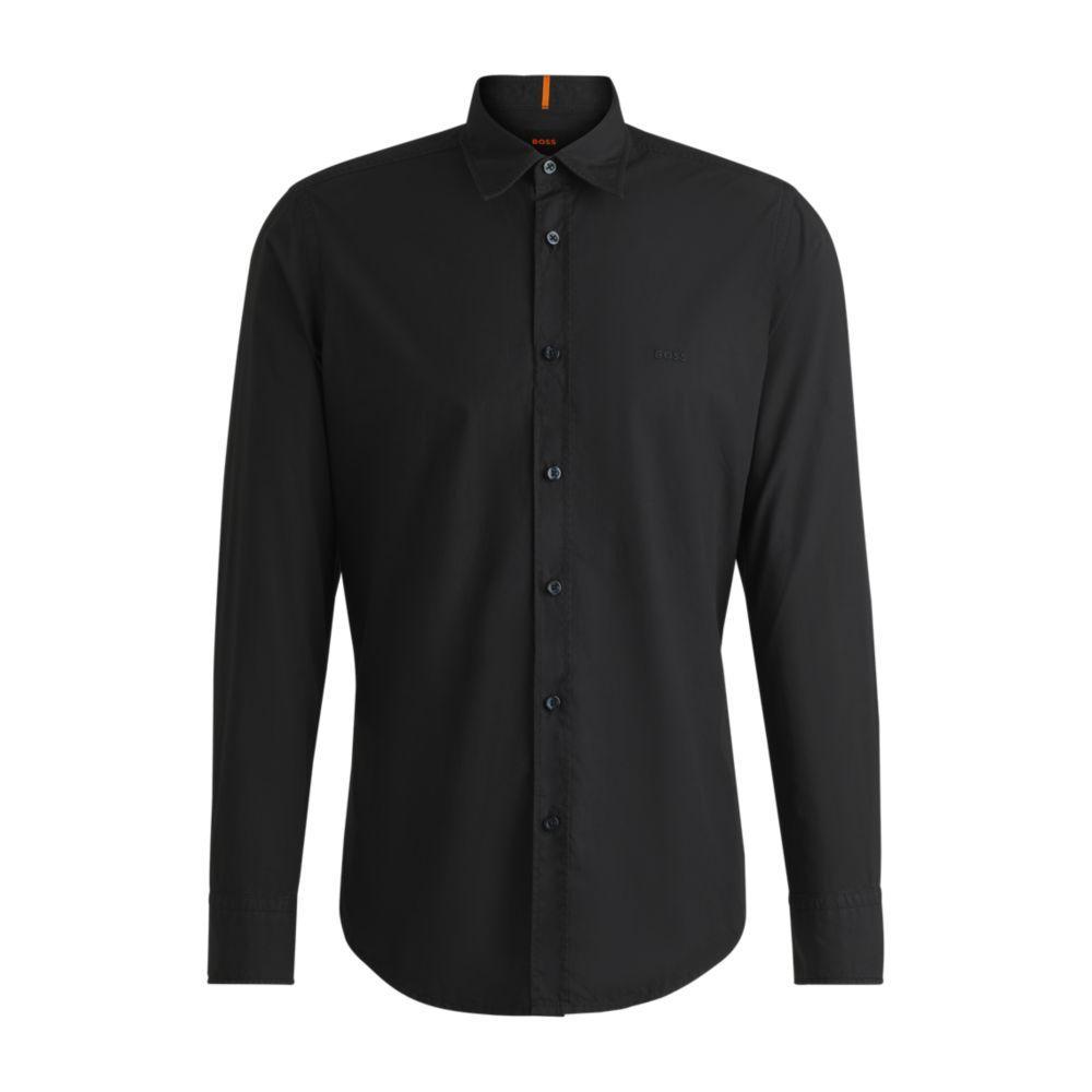 HUGO BOSS Slim-fit Shirt In Cotton Jersey With Embroidered Branding In Black Product Image