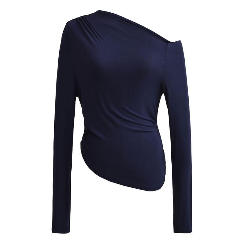 Long Sleeve One Shoulder Ruched Crop Tee Product Image