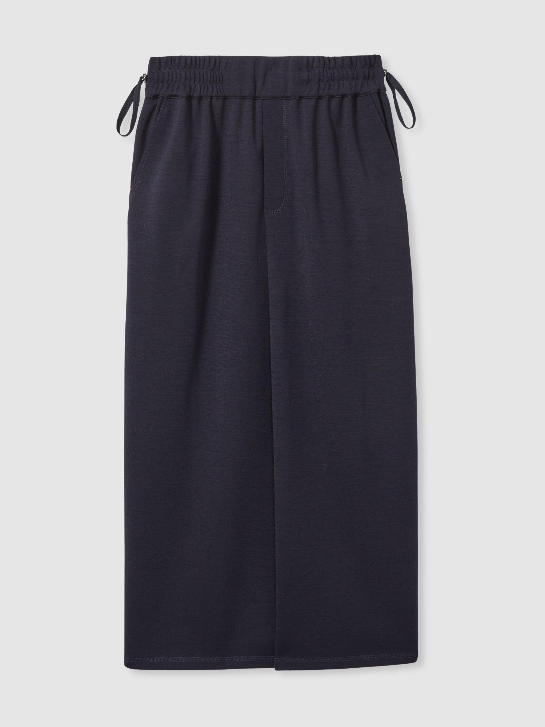 Wool-Blend Ruched Jersey Midi Skirt in Navy Product Image