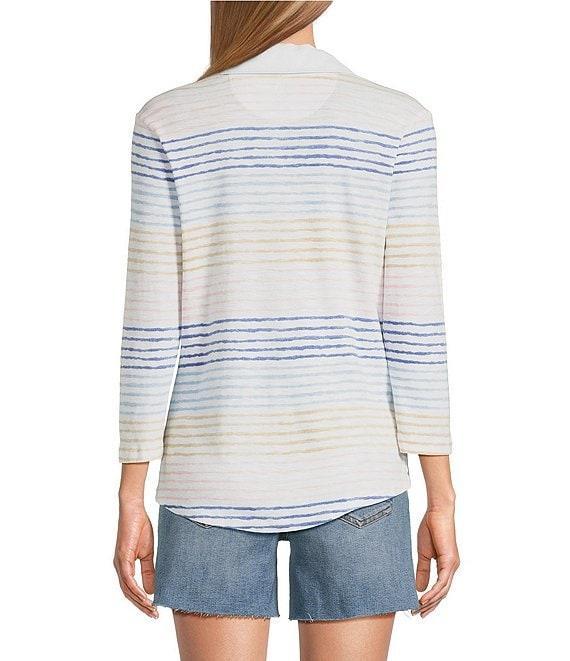 Tommy Bahama Ashby Isles Seabright Stripe Slub Rib Knit Johnny Collar 3/4 Sleeve Top Product Image