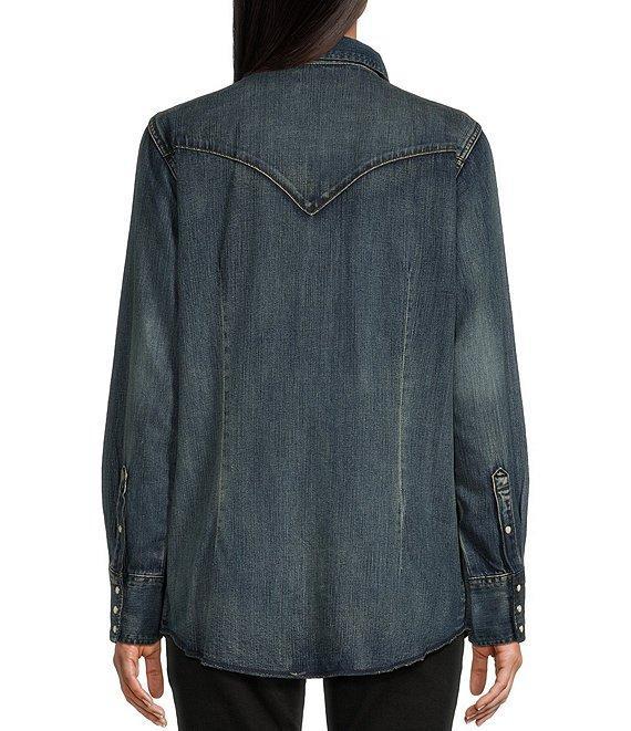 Wrangler® Denim Snap Front Long Sleeve Western Shirt Product Image
