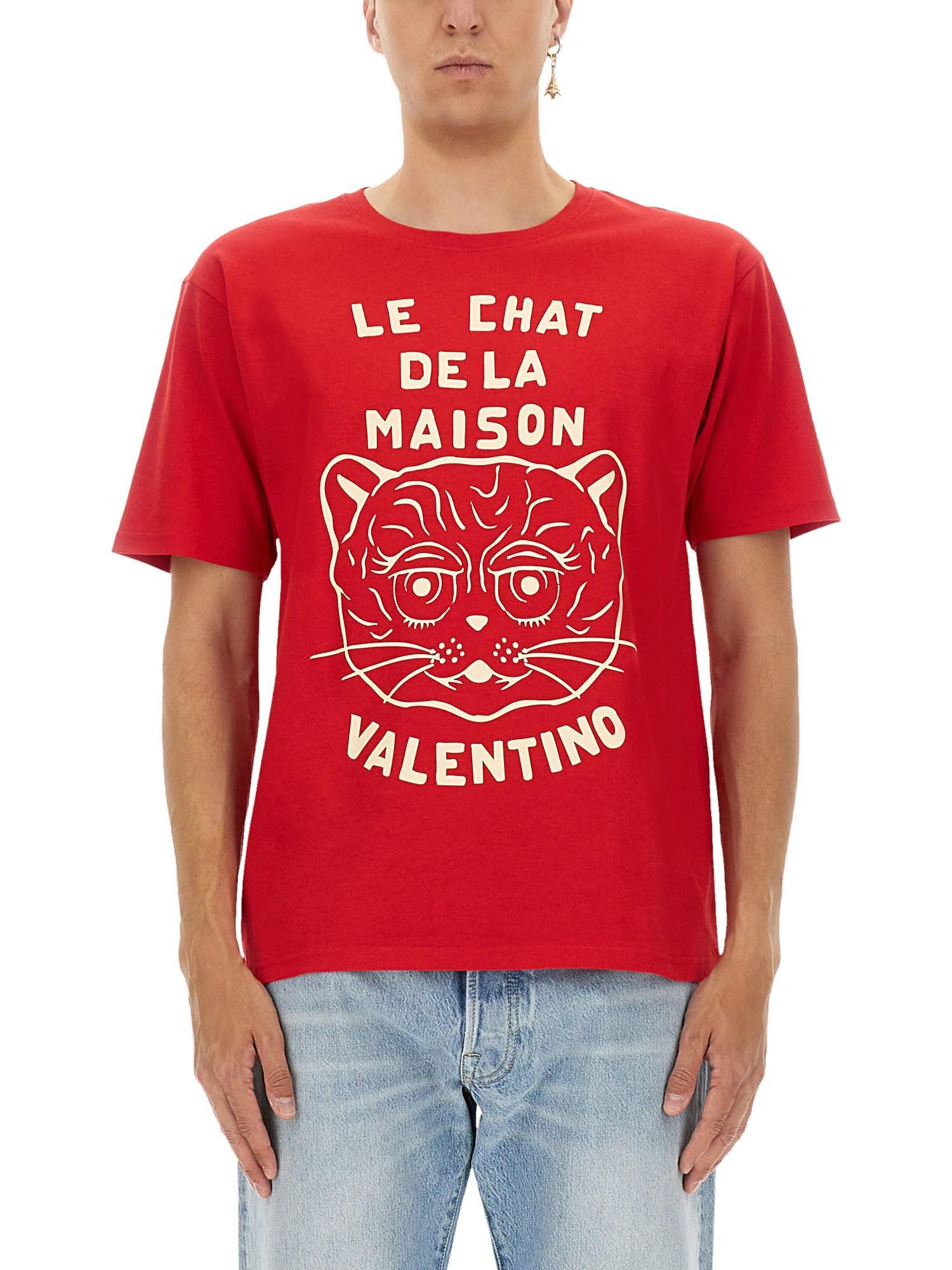 VALENTINO Graphic Print House Cat Crew Neck T-shirt In Red Product Image
