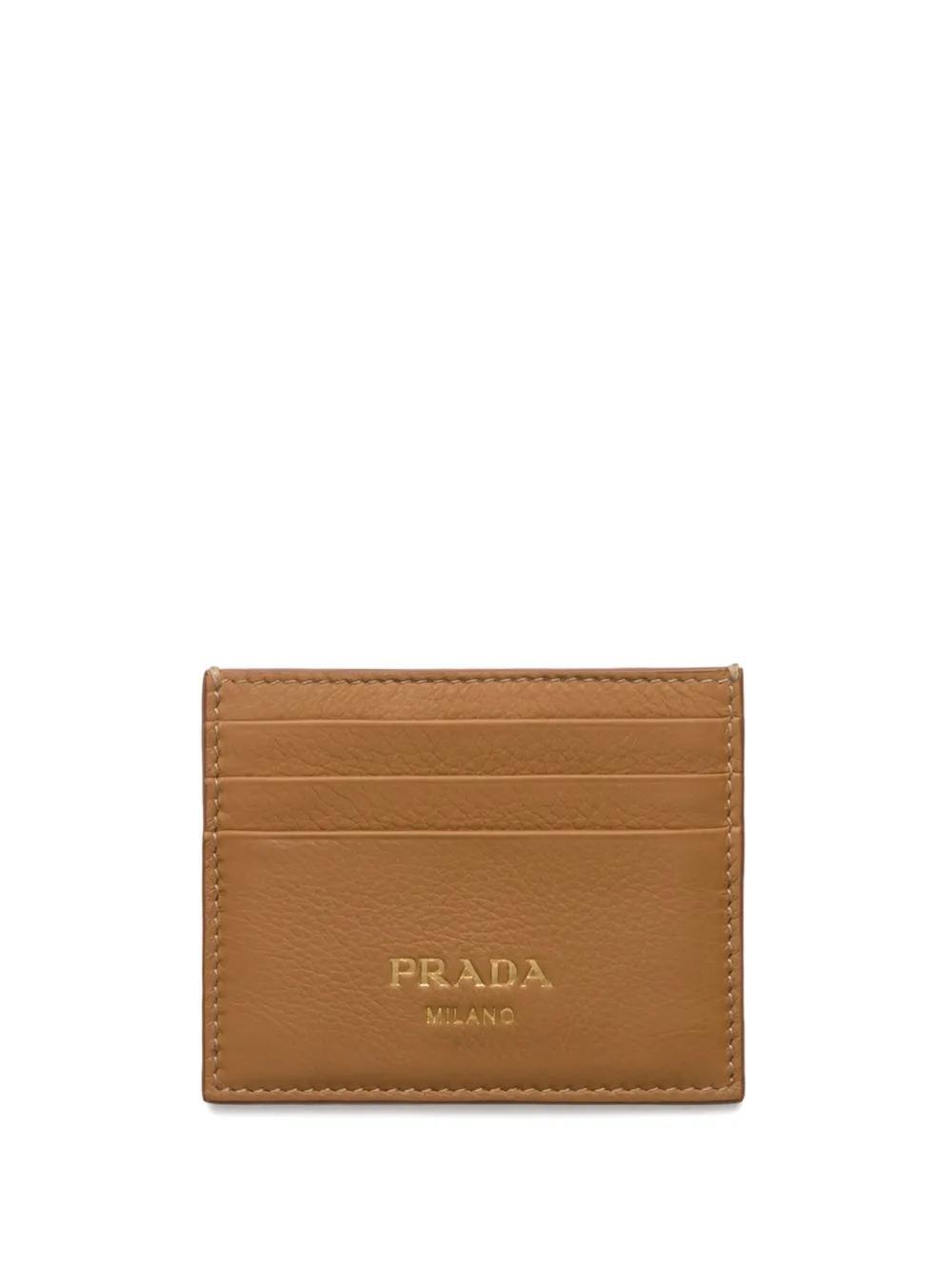 PRADA Logo-stamp Leather Cardholder In Brown Product Image