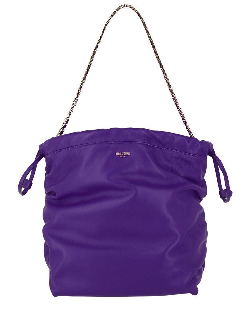 MOSCHINO Drawstring Lettering Chain Shoulder Bag In Purple Product Image