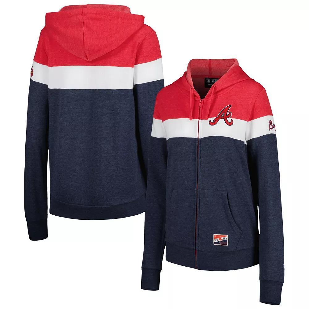 Women's New Era Heather Navy Atlanta Braves Colorblock Full-Zip Hoodie Jacket,  Product Image