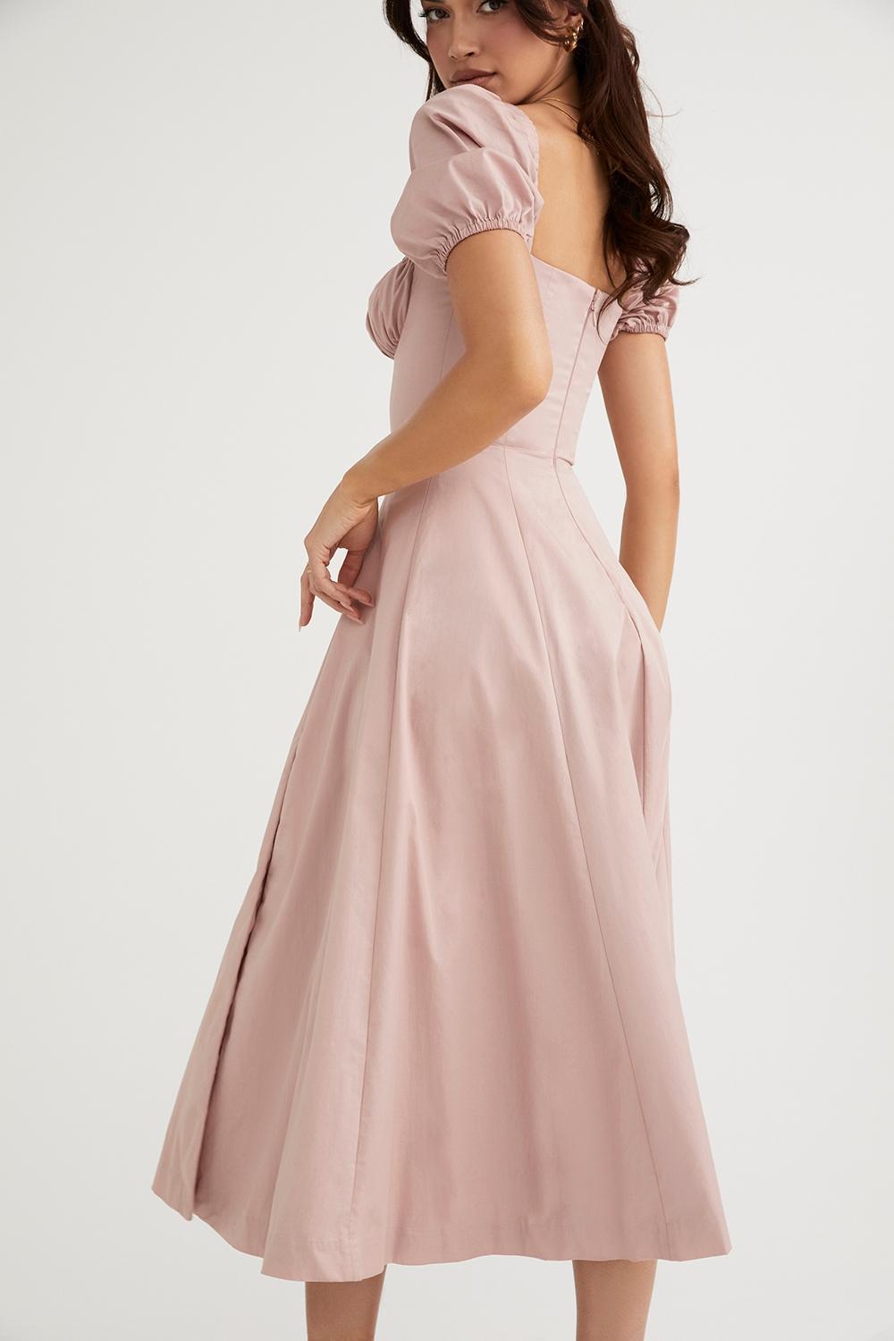 Tallulah Blush Puff Sleeve Midi Dress Product Image