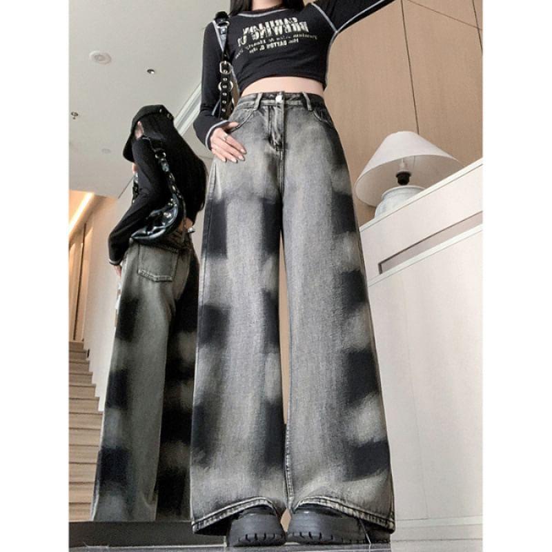 High Waist Washed Wide Leg Jeans Product Image