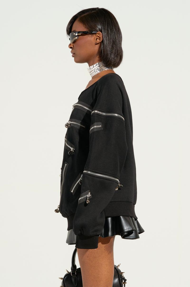 ZIP ME UP OFF THE SHOULDER SWEATSHIRT Product Image