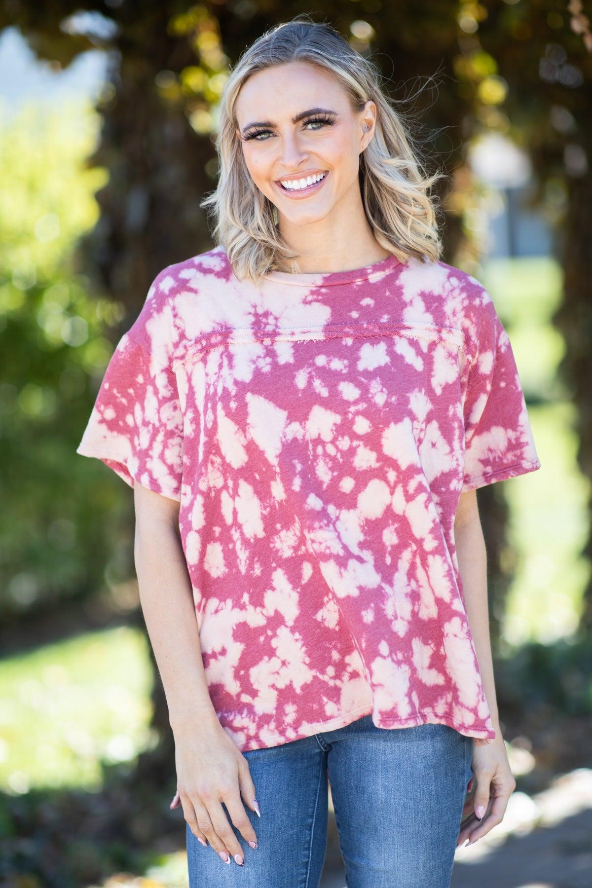 Dusty Rose and Raspberry Acid Wash Top Product Image