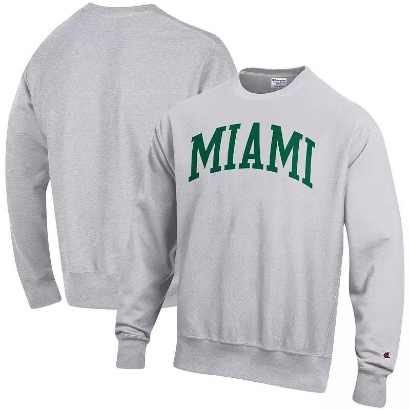 Men's Champion Heathered Gray Miami Hurricanes Big & Tall Reverse Weave Fleece Crewneck Pullover Sweatshirt, Size: XLT, Grey Product Image