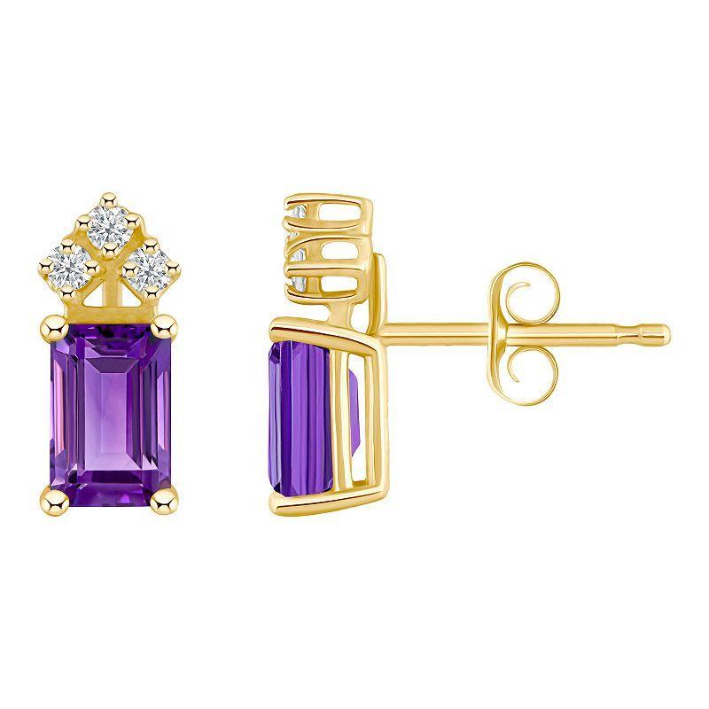 Celebration Gems 14k Gold Emerald Cut Amethyst & 1/8 Carat T.W. Diamond Stud Earrings, Women's, 14k Whgold Product Image