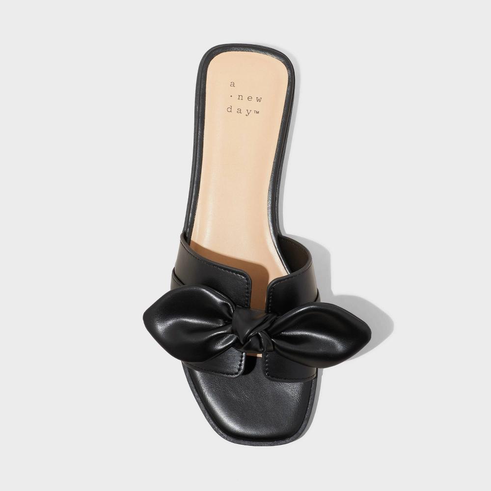 Womens Maple Knotted Bow Slide Sandals - A New Day Black 10 Product Image