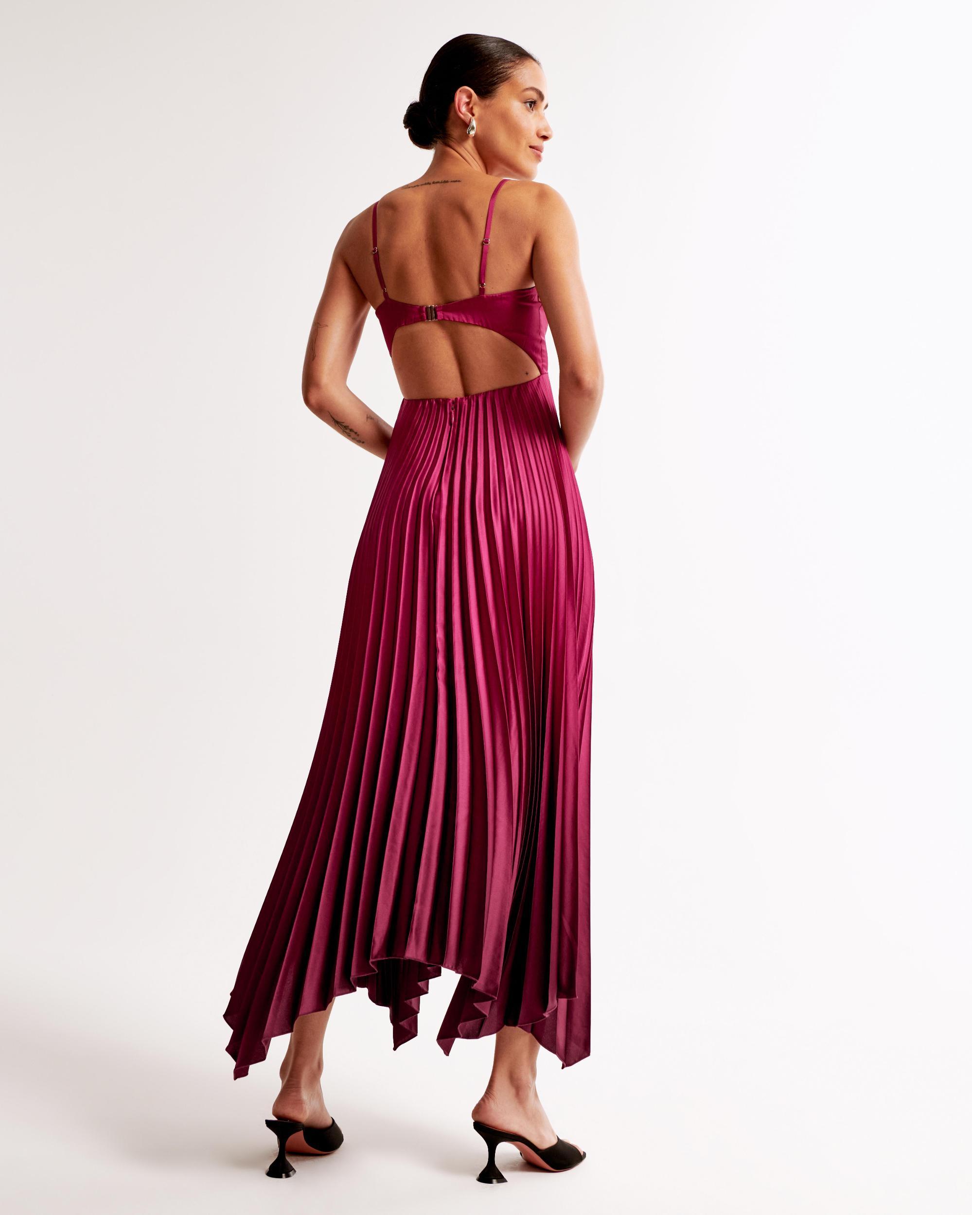 The A&F Giselle Clasp-Back Pleated Midi Dress Product Image