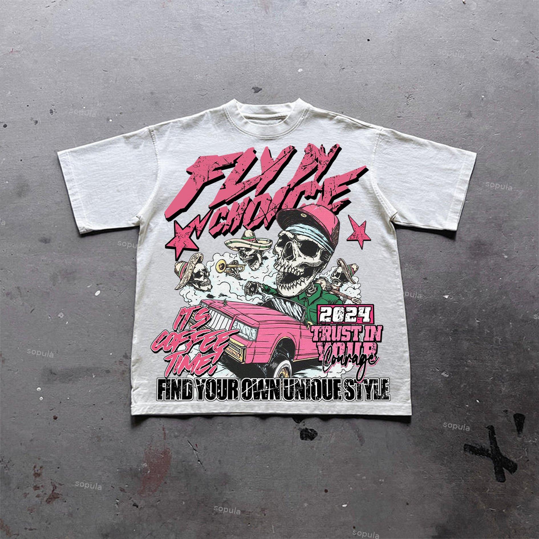 Sopula Fly By Choice Skull Racing Graphic Print Cotton T-Shirt Product Image