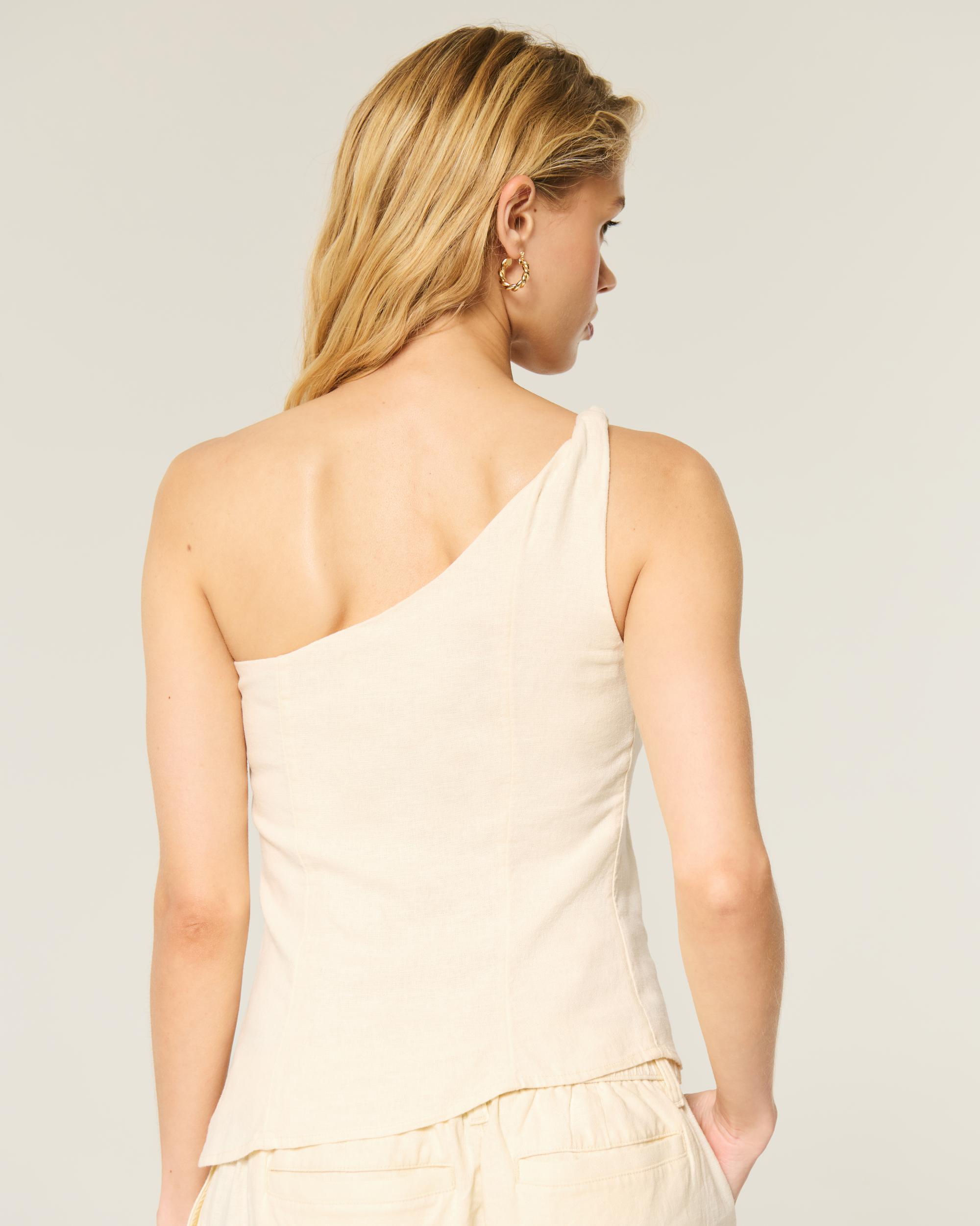 Linen-Blend One-Shoulder Top Product Image