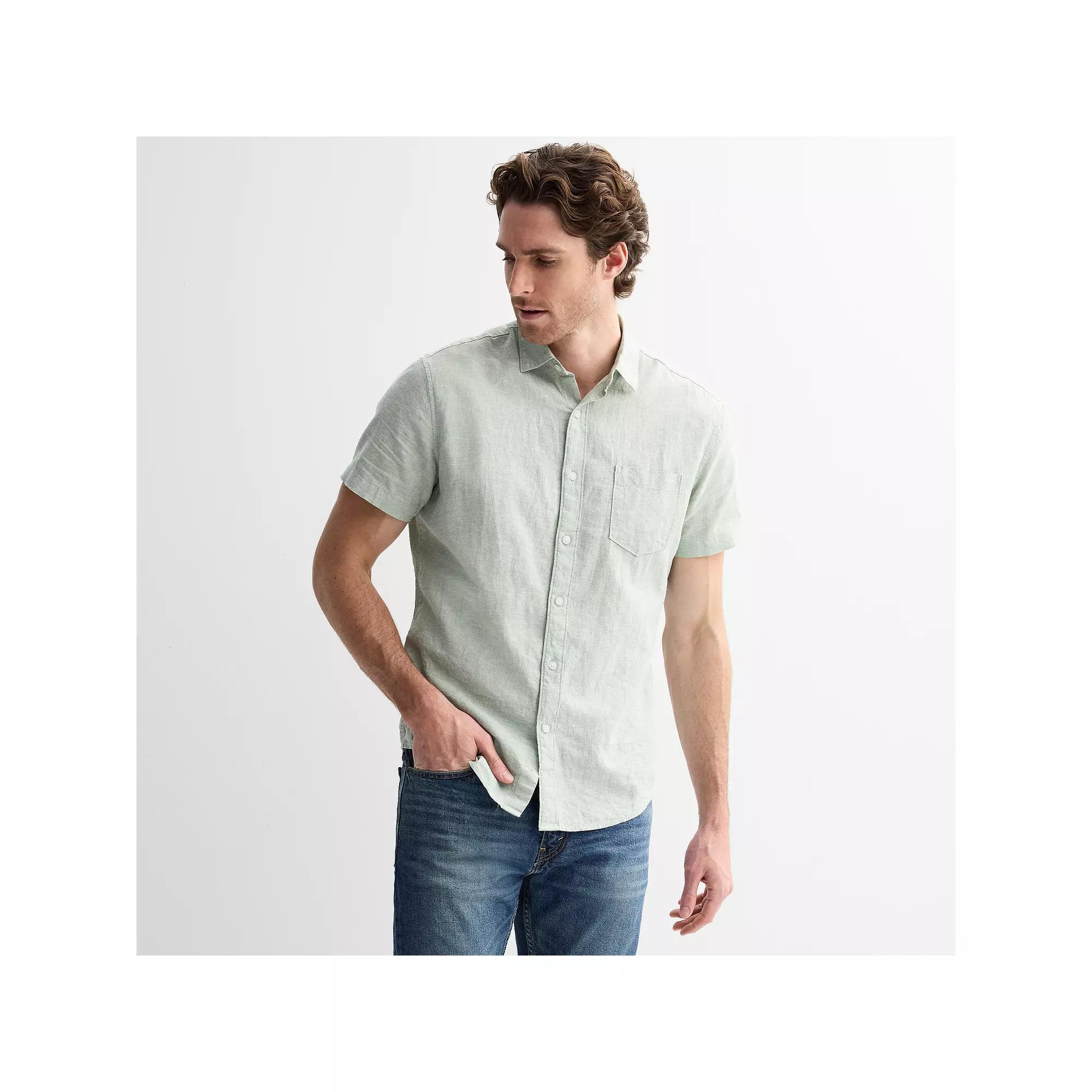Men's Sonoma Goods For Life® Short Sleeve Perfect Length Linen Shirt, Size: XXL, Green Bay Product Image
