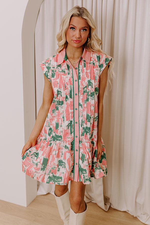 Artistic Flow Button Down Mini Dress in Green Product Image