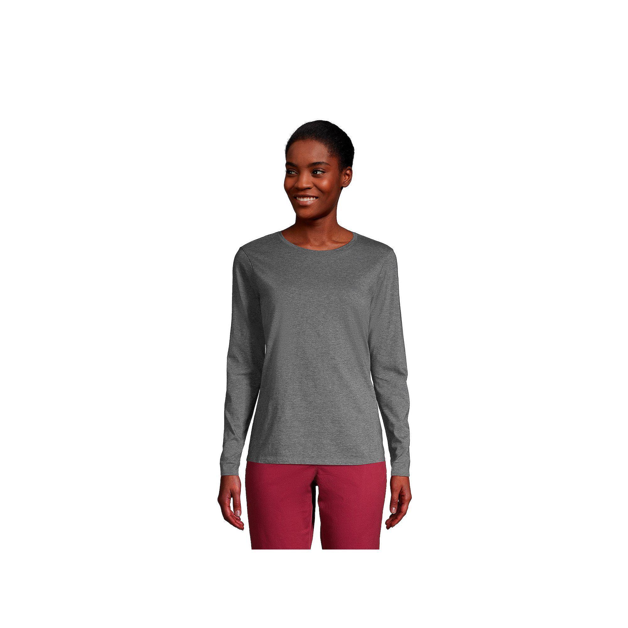 Petite Lands' End Relaxed-Fit Supima Long Sleeve Cotton Crewneck Tee, Women's, Size: Small Petite, Grey Heather Product Image