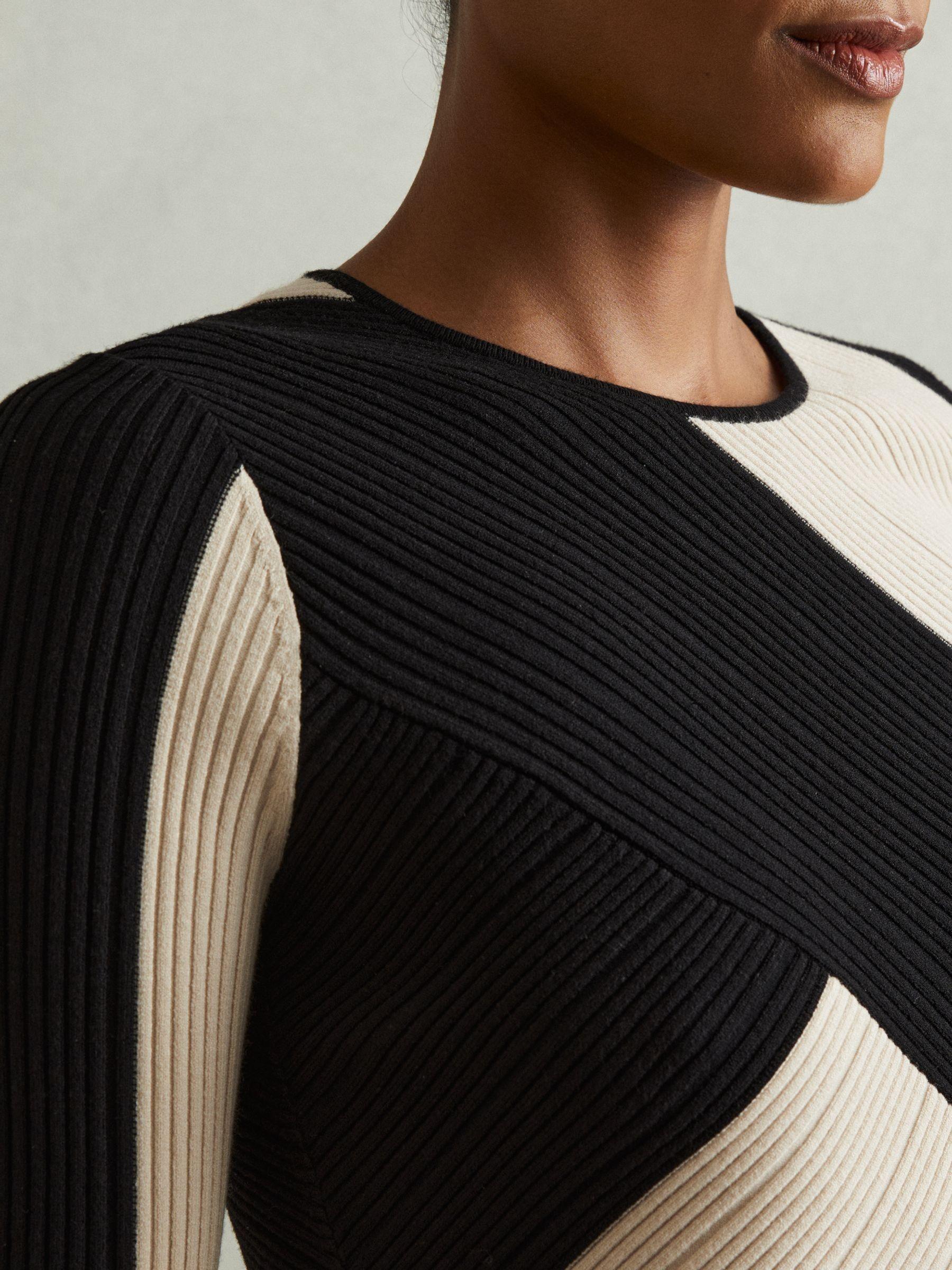 Knitted Colourblock Asymmetric Midi Dress in Black/Camel Product Image