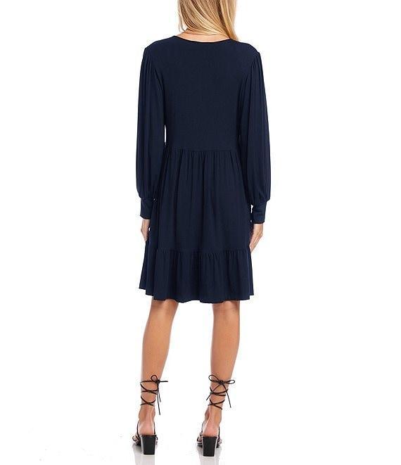 Karen Kane V-Neck Long Blouson Sleeve Tiered Ruffle A-Line Dress Product Image