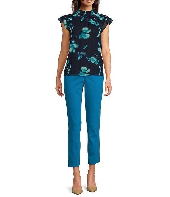 Calvin Klein Chiffon Printed Mock Neck Ruffle Detail Top Product Image