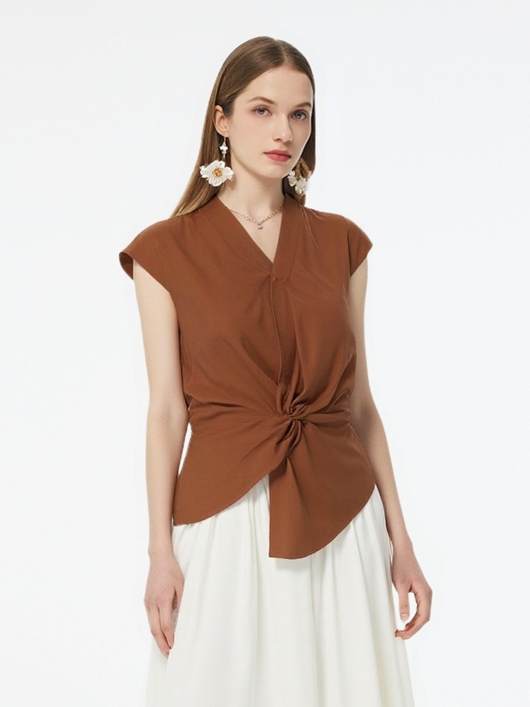 Acetate Modal Blend Twist Front Women Asymmetrical Top Product Image