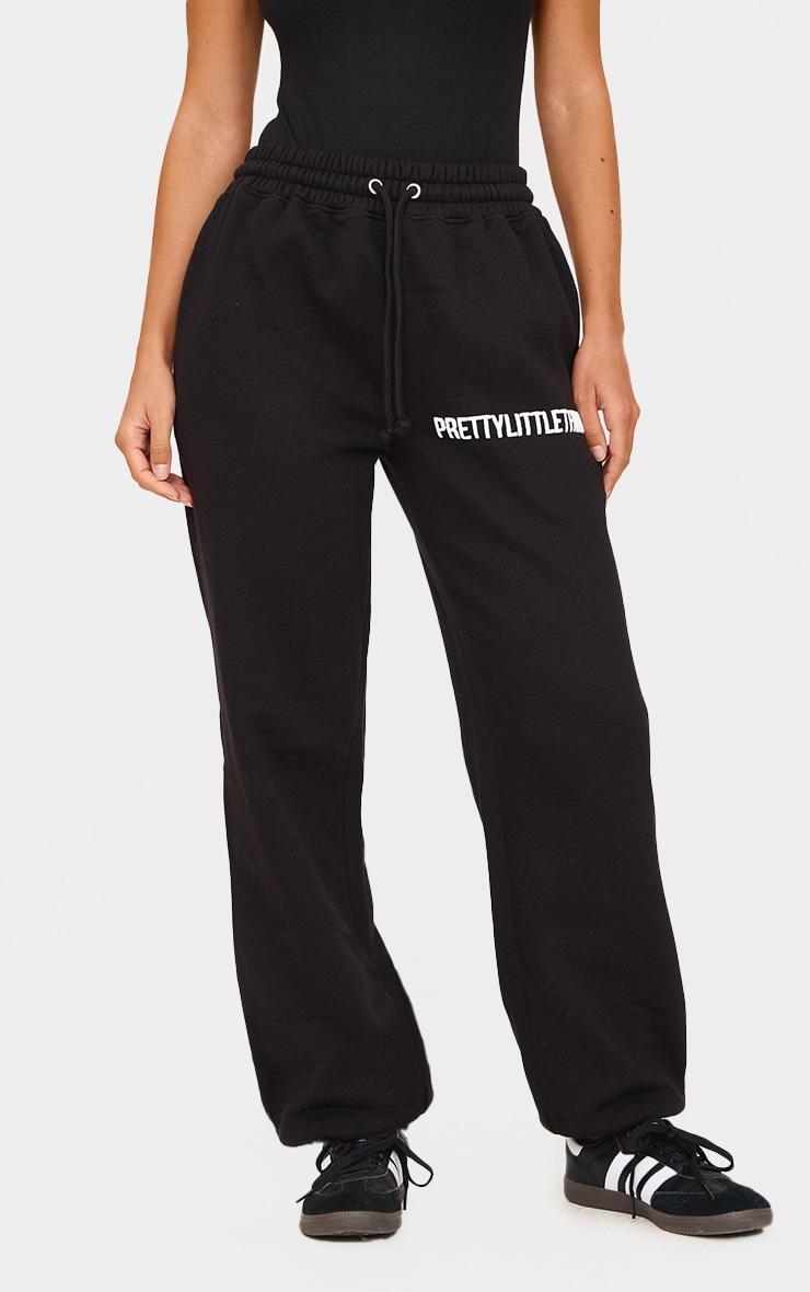 PRETTYLITTLETHING Black Puff Print High Waist Cuffed Sweatpant Product Image