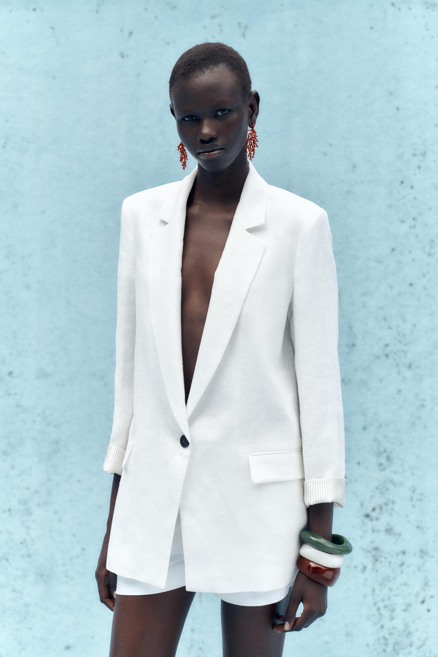 100% LINEN BLAZER WITH PRINTED CUFFS Product Image