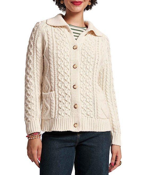 FRANCES VALENTINE Pima Cotton Button Front Long Sleeve Fisherman Cardigan Product Image