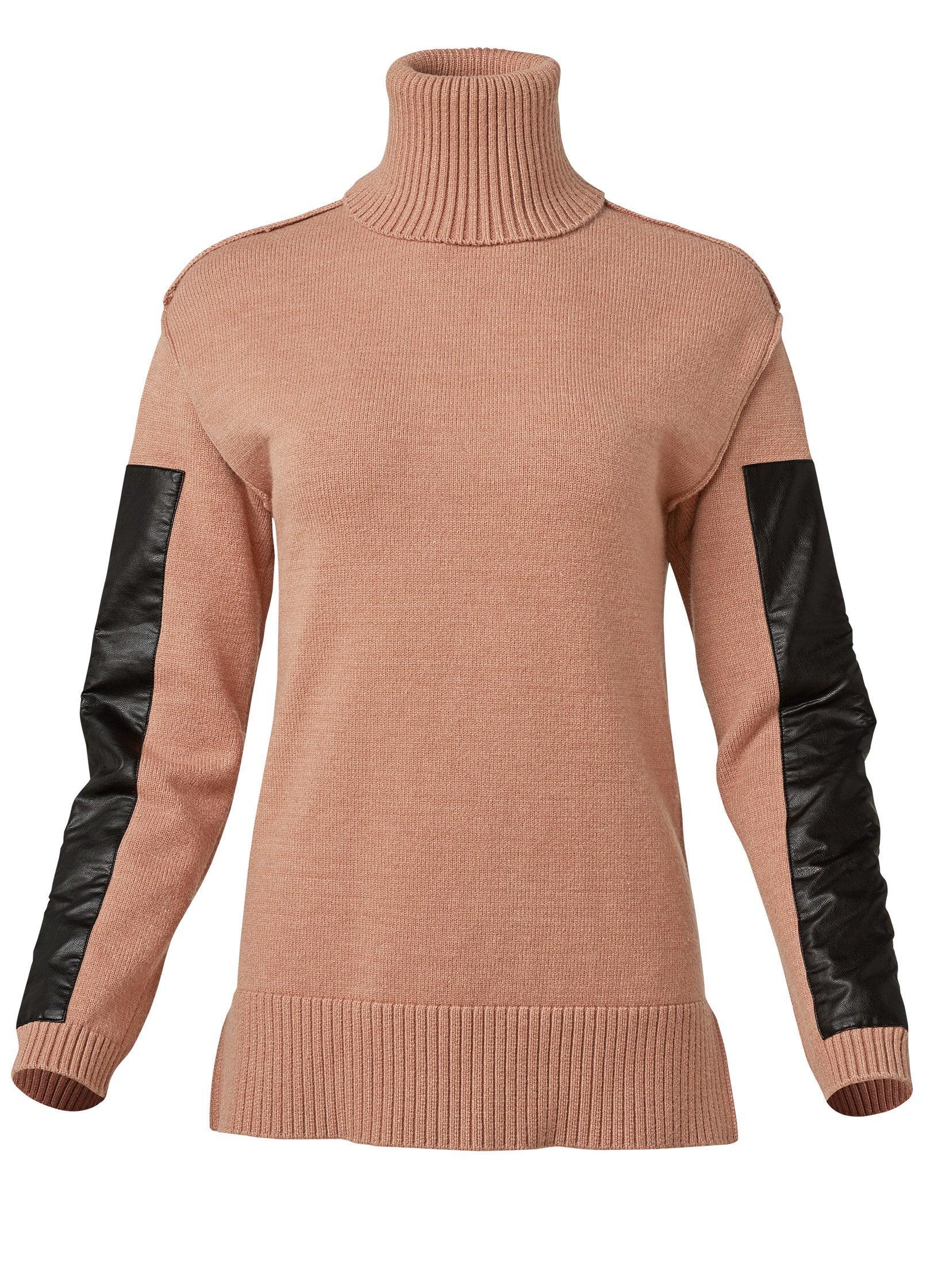 Two-Tone Turtleneck Sweater - Tan Multi Product Image