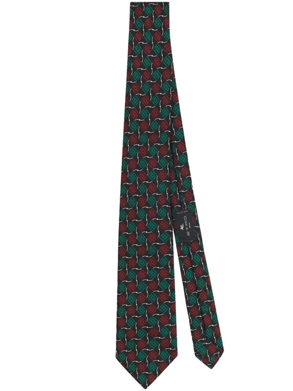 ETRO Geometric-pattern Silk Tie In Grün Product Image