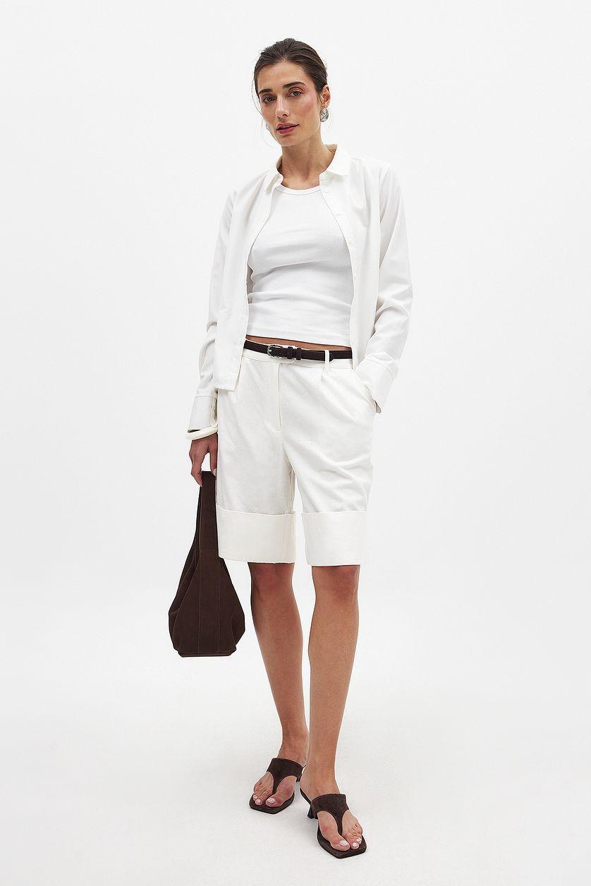 Linen Blend Loose Mid Waist Shorts Product Image