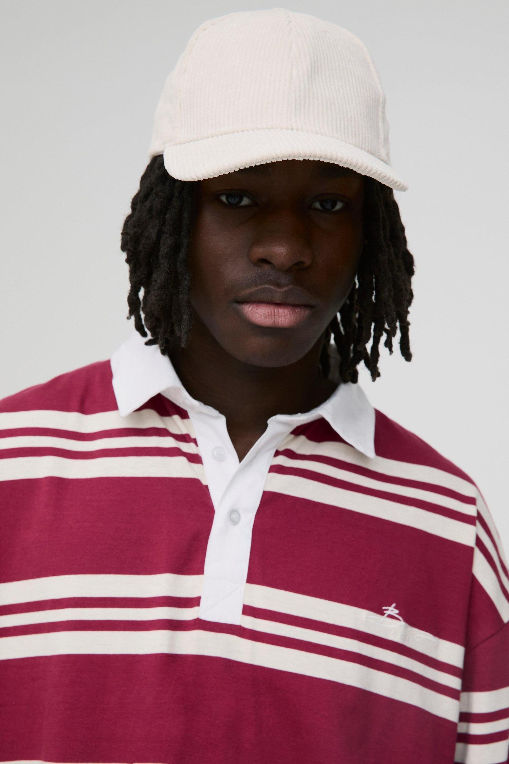 Oversized BM Signature Faux Layer Stripe Polo | boohooMAN USA Product Image