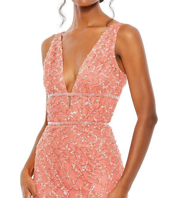 Mac Duggal Sequined Deep V-Neck Sleeveless Gown Product Image