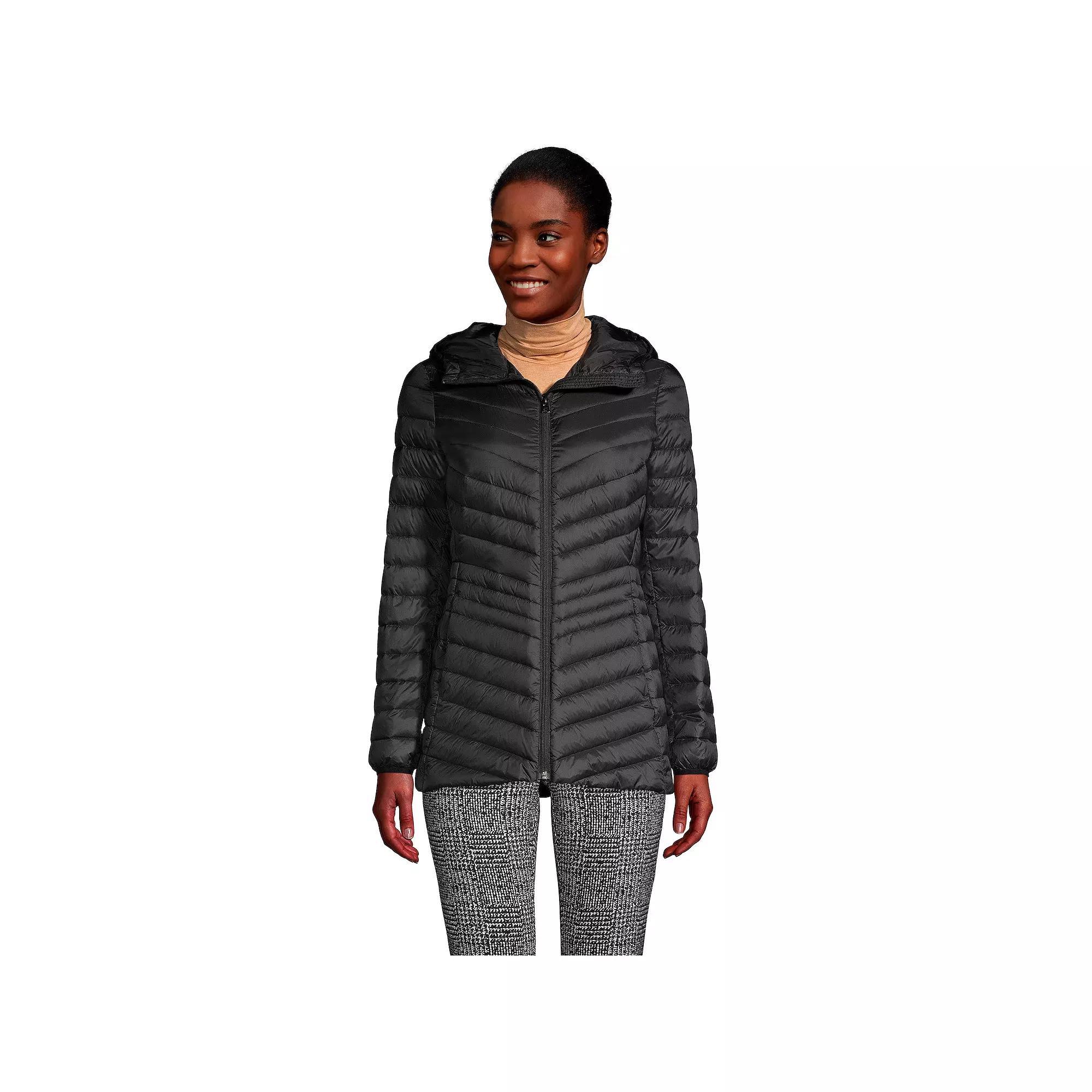 Women's Lands' End Hooded Down Wanderweight Ultralight Packable Jacket, Size: XL, Black Product Image