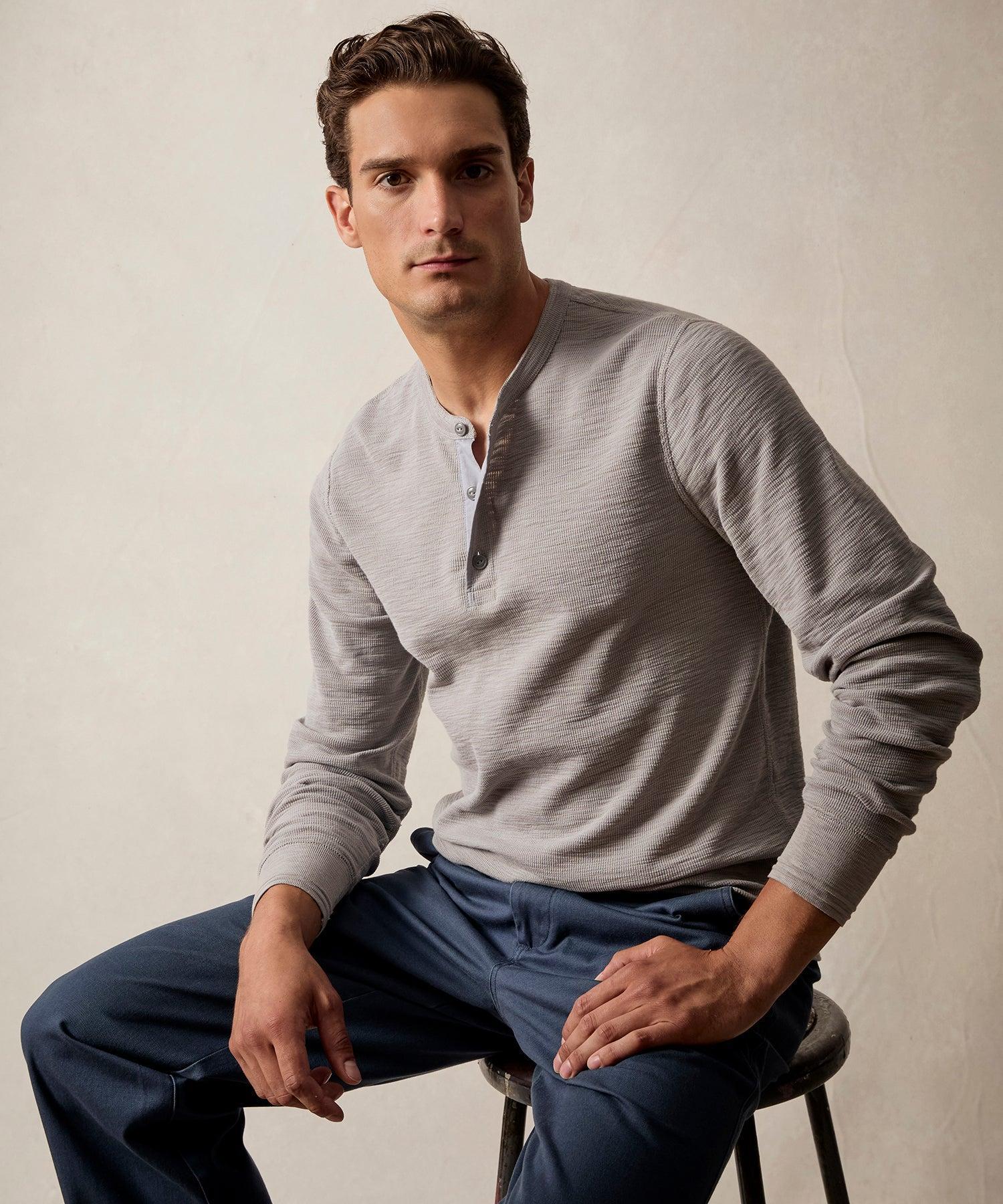 Lightweight Mini Waffle Henley in Graystone Product Image