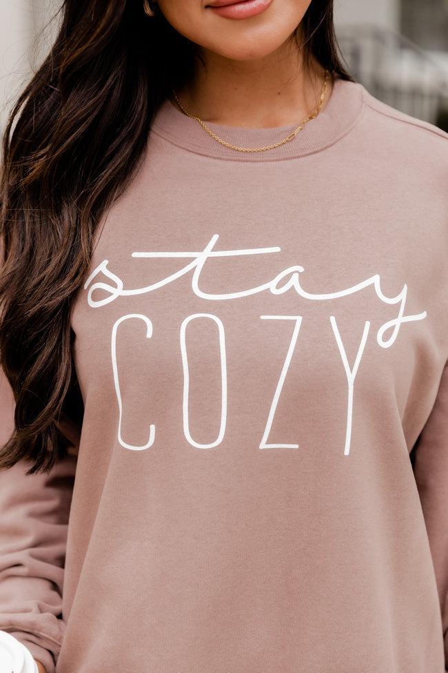 Stay Cozy Mocha Oversized Graphic Sweatshirt FINAL SALE Product Image