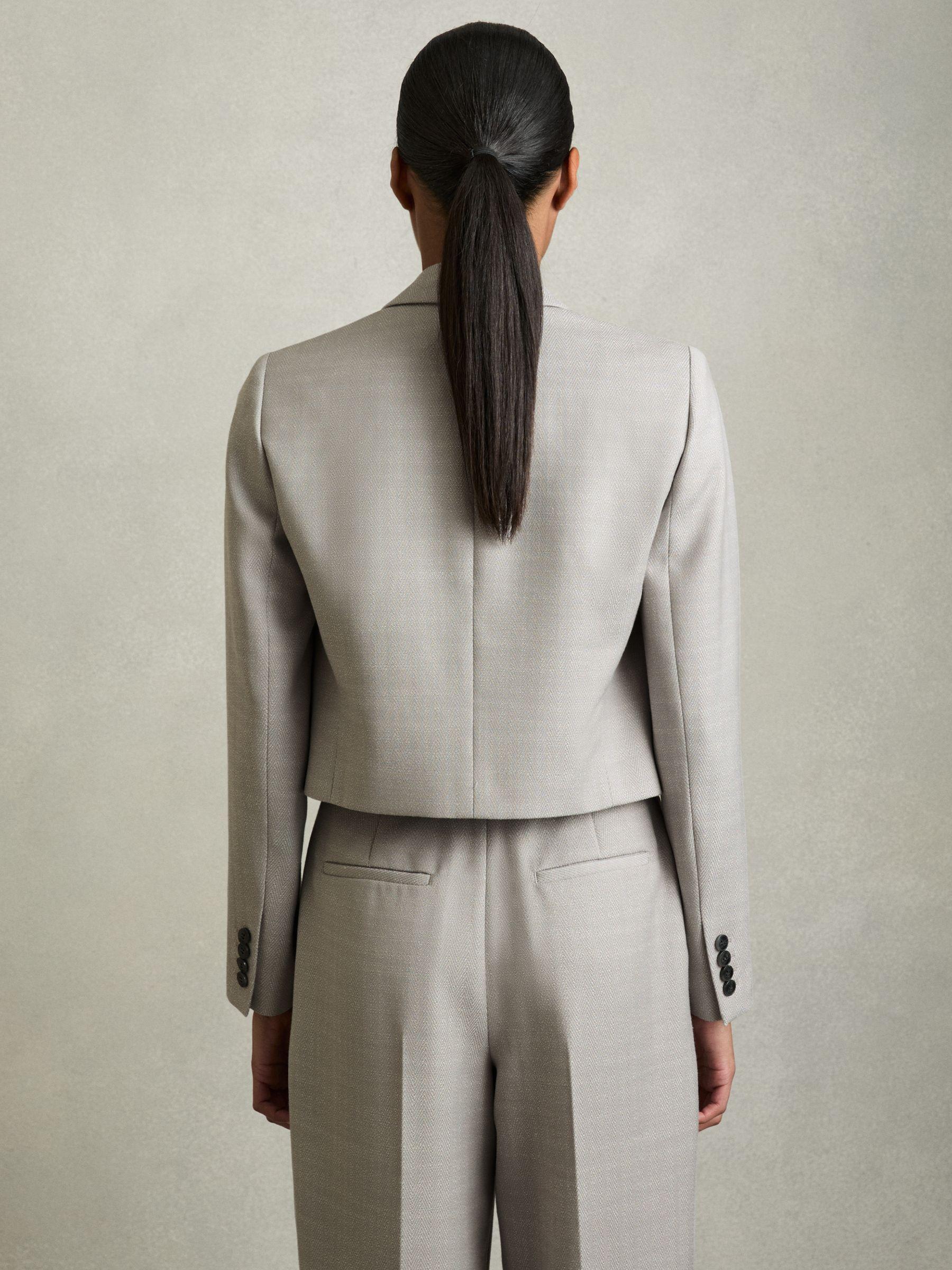 Double-Breasted Cropped Wool-Blend Blazer in Grey Product Image