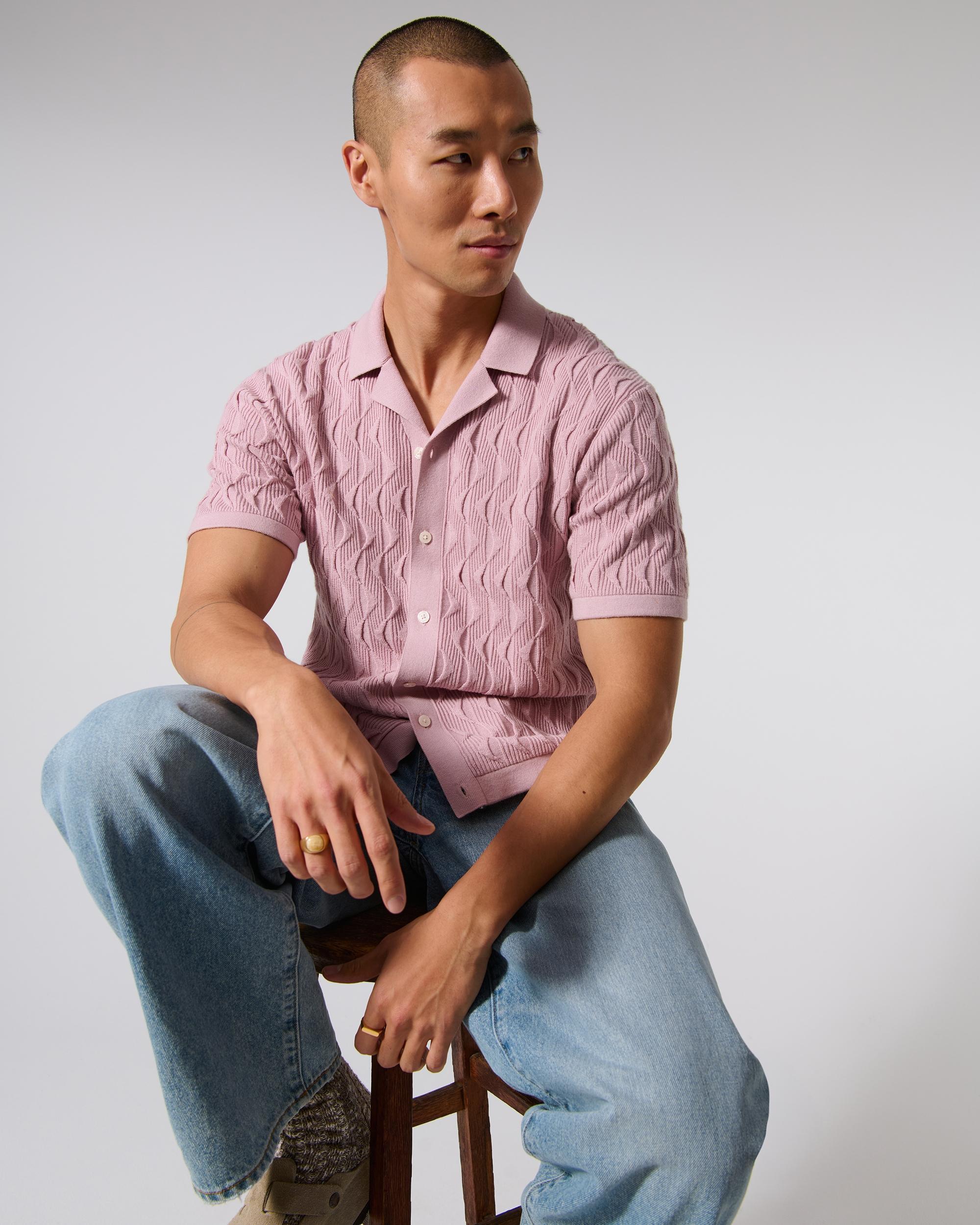 Geometric Stitch Button-Through Sweater Polo Product Image