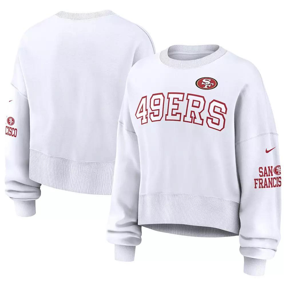 Women's Nike White San Francisco 49ers Oversized Long Sleeve Cropped Sweatshirt, Size: 2XL Product Image
