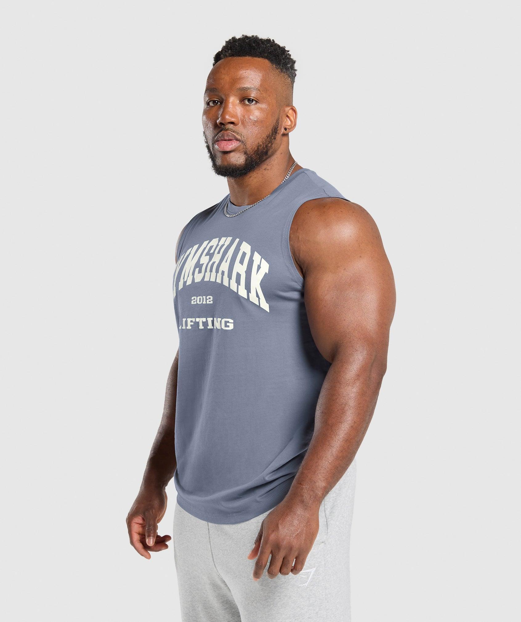 Gymshark 2012 Lifting Cut off Tank - Iron Blue Male Product Image