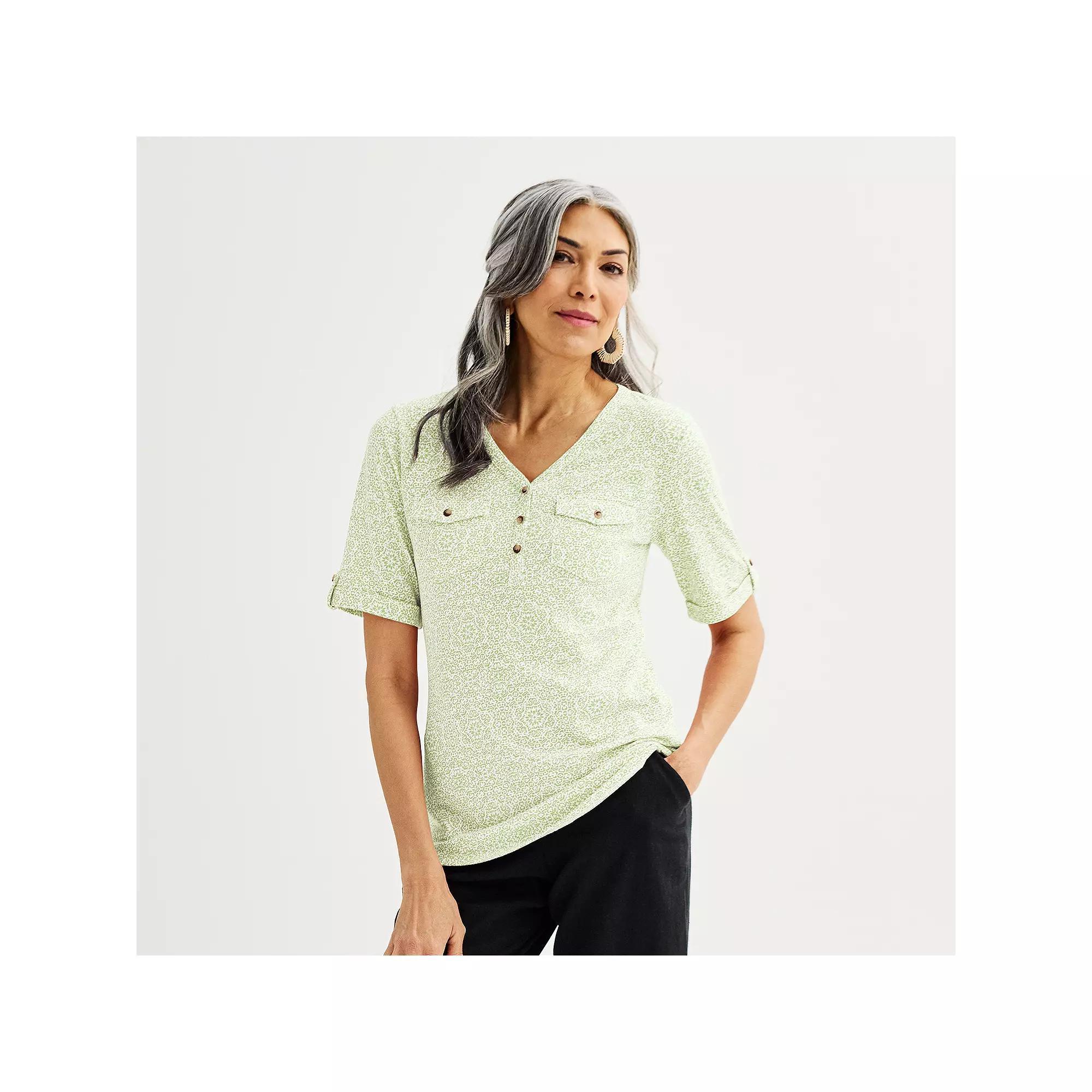 Womens Croft & Barrow Elbow Sleeve Utility Henley Top Product Image