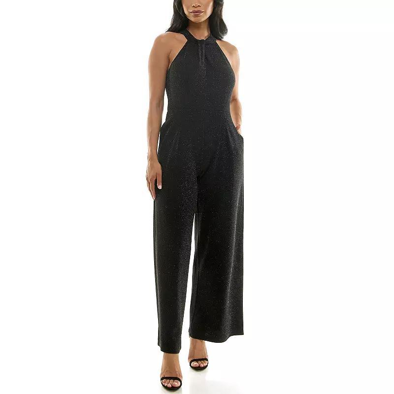 Womens Nina Leonard Glitter Twist Neck Jumpsuit Product Image