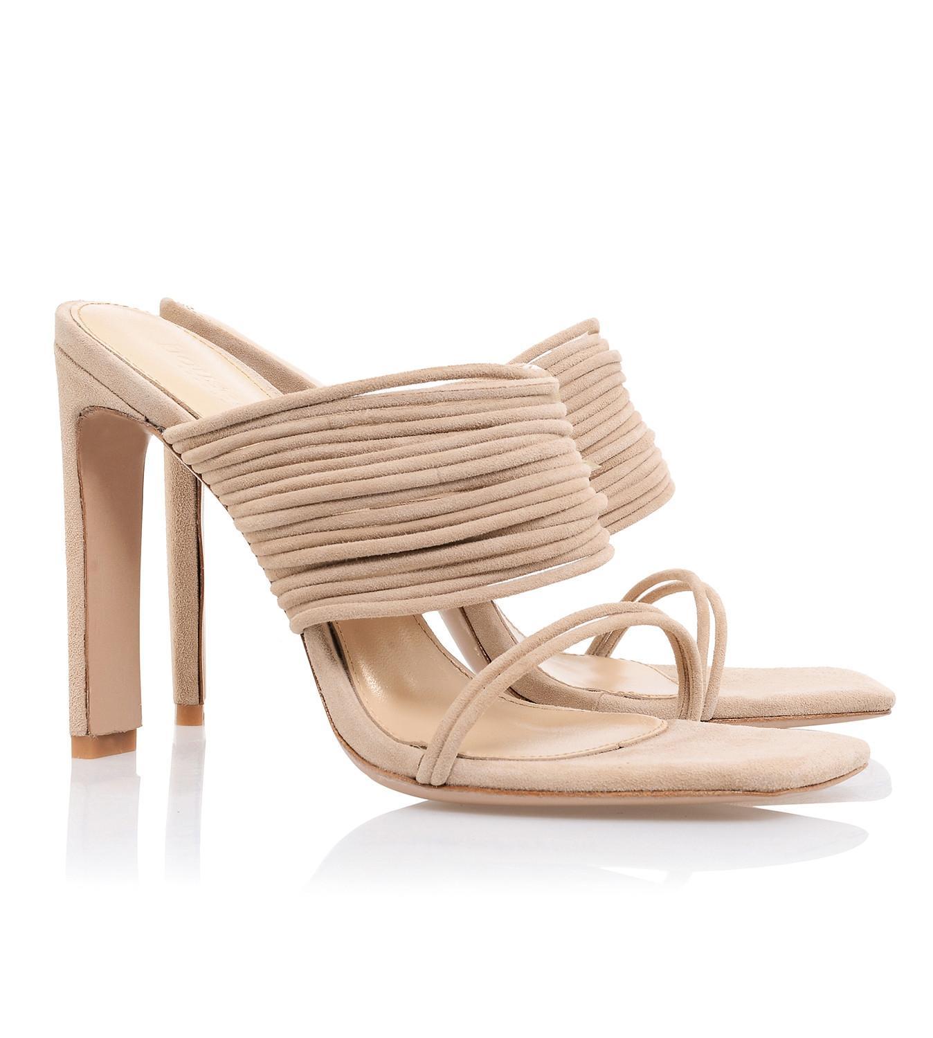 Evangeline Beige Square Toe Strappy Sandals Product Image