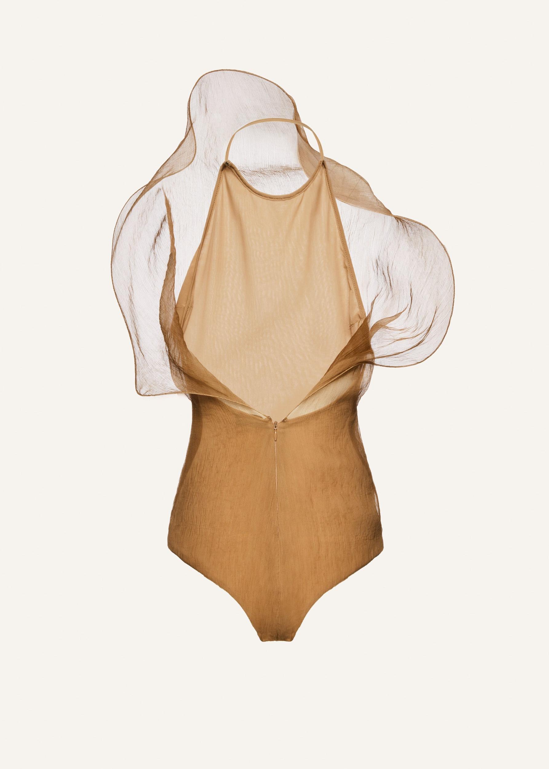 Silk organza bodysuit in beige Product Image