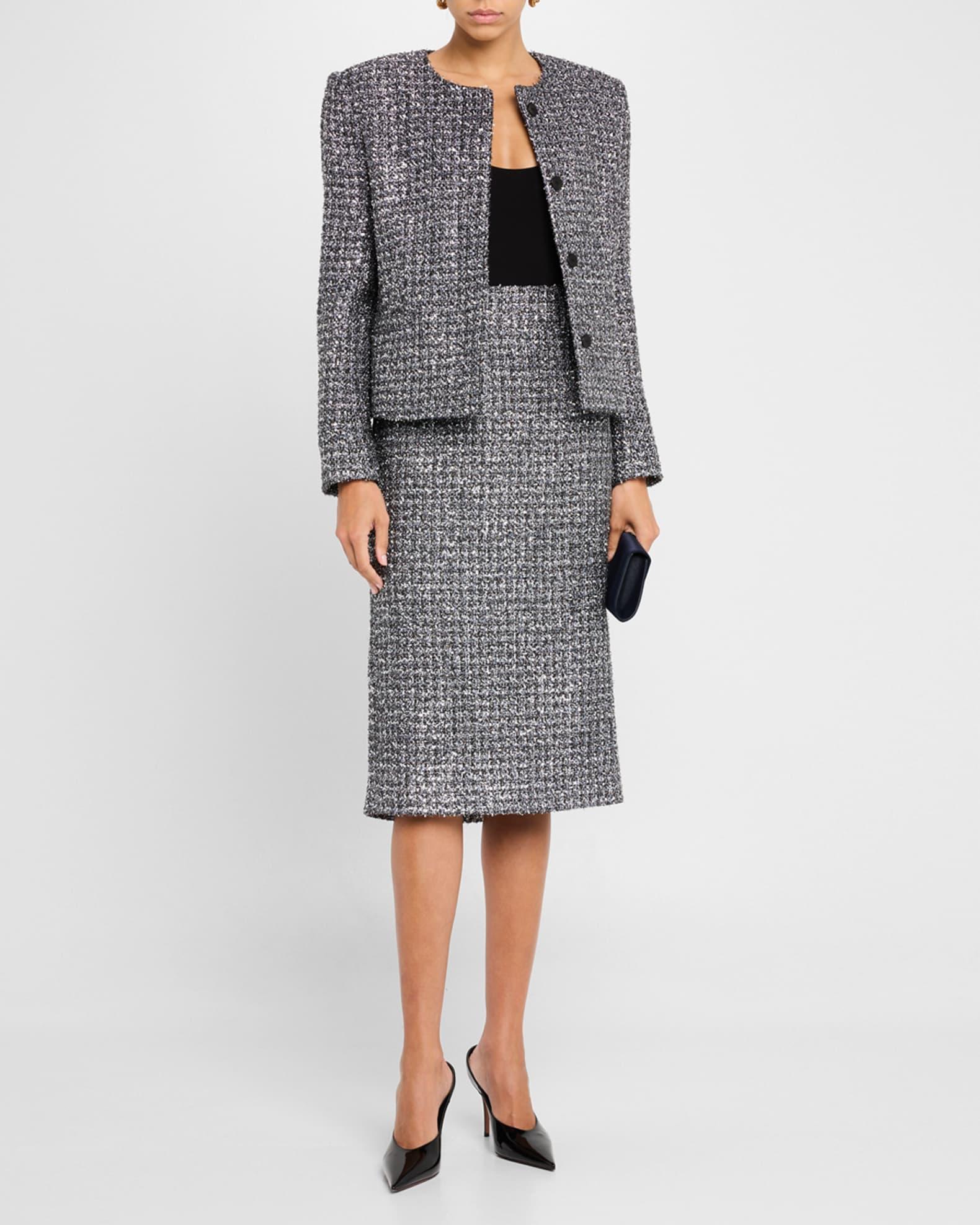 Metallic Tweed Midi Pencil Skirt Product Image