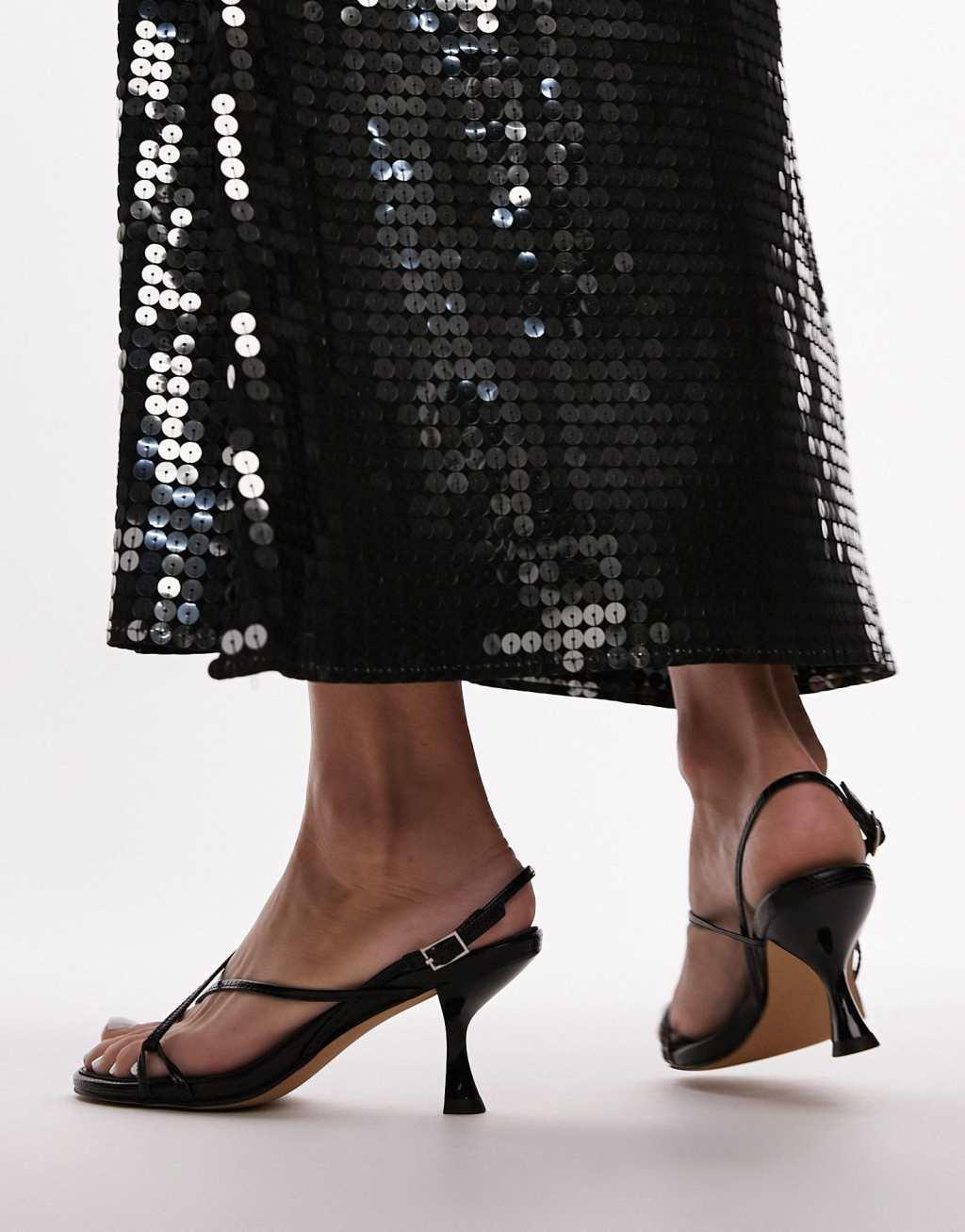 Topshop Iyla strappy heeled sandal in black lizard Product Image