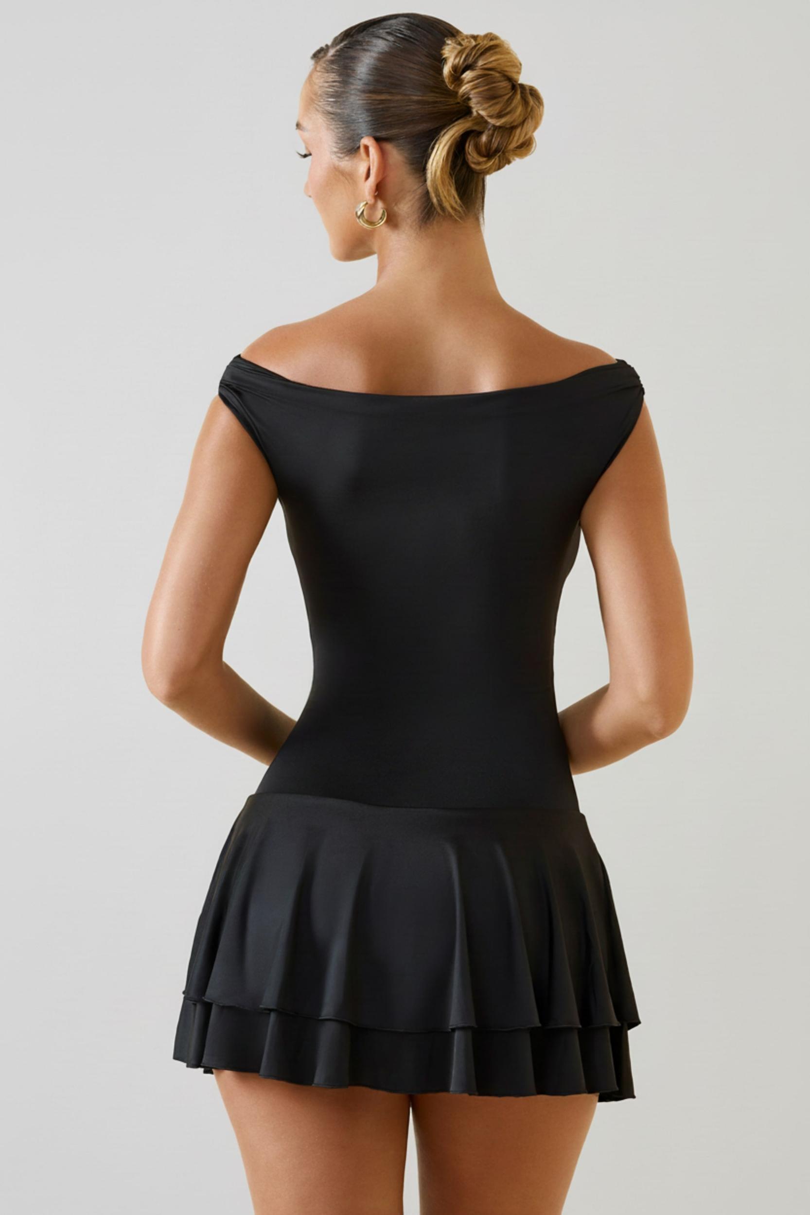 Off-Shoulder Ruffled Mini Dress in Black Product Image